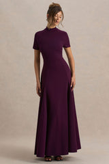 Alea | Burgundy High-Neck Short-Sleeve Maxi Dress