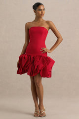 Erica | Red Ruffle Puffball Mini Dress