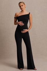 Kira | Black Asymmetric-Neck Maternity Jumpsuit
