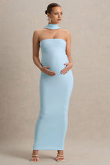 Glaze | Powder Blue High-Neck Maternity Maxi Dress