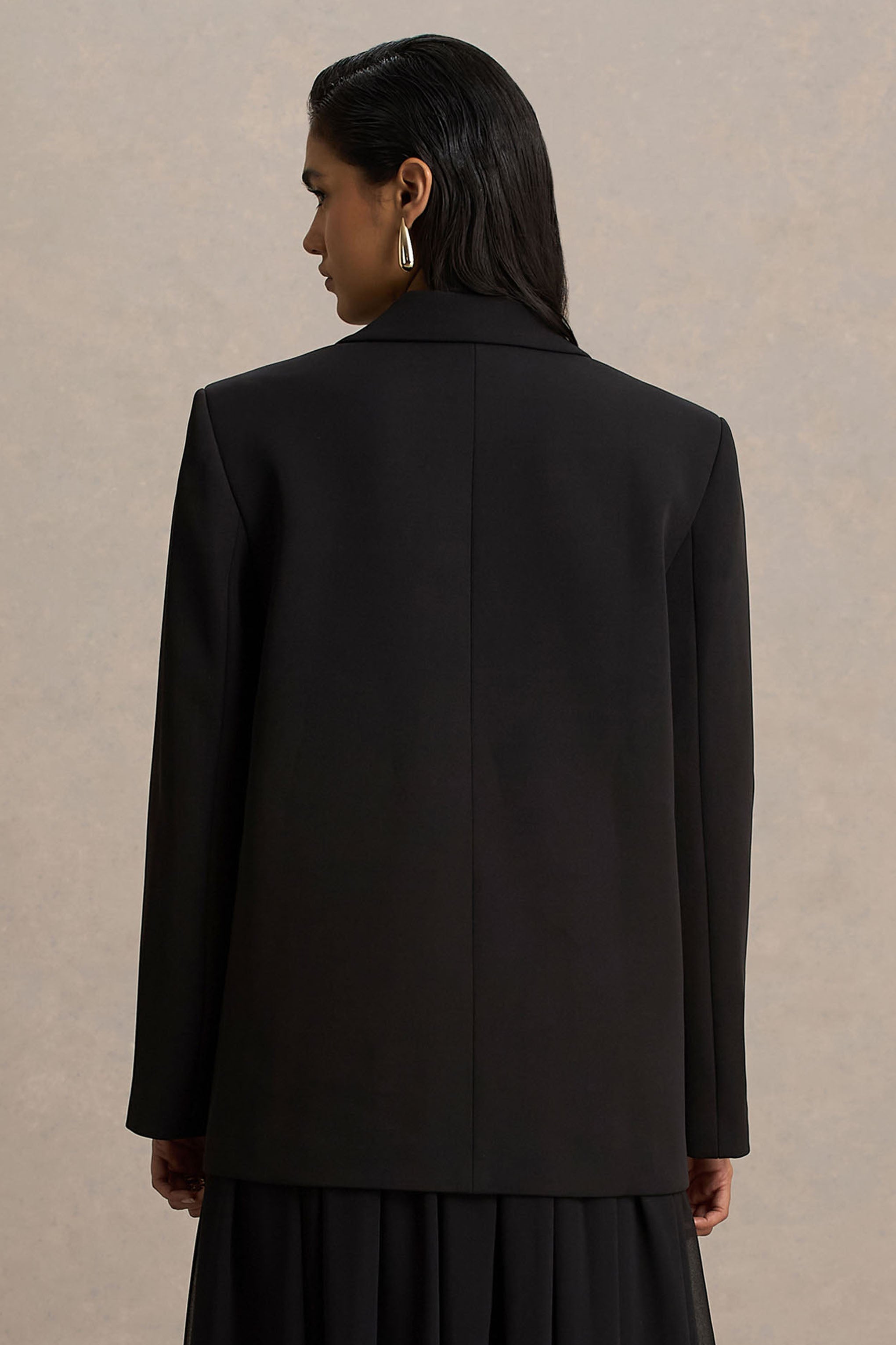 Katherine | Black Plunge-Neck Tailored Blazer