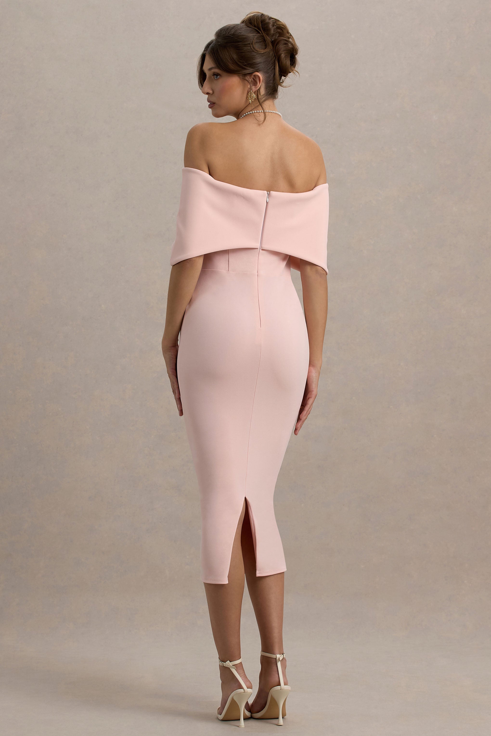 Bayshore | Pink Bow Bardot Midi Dress