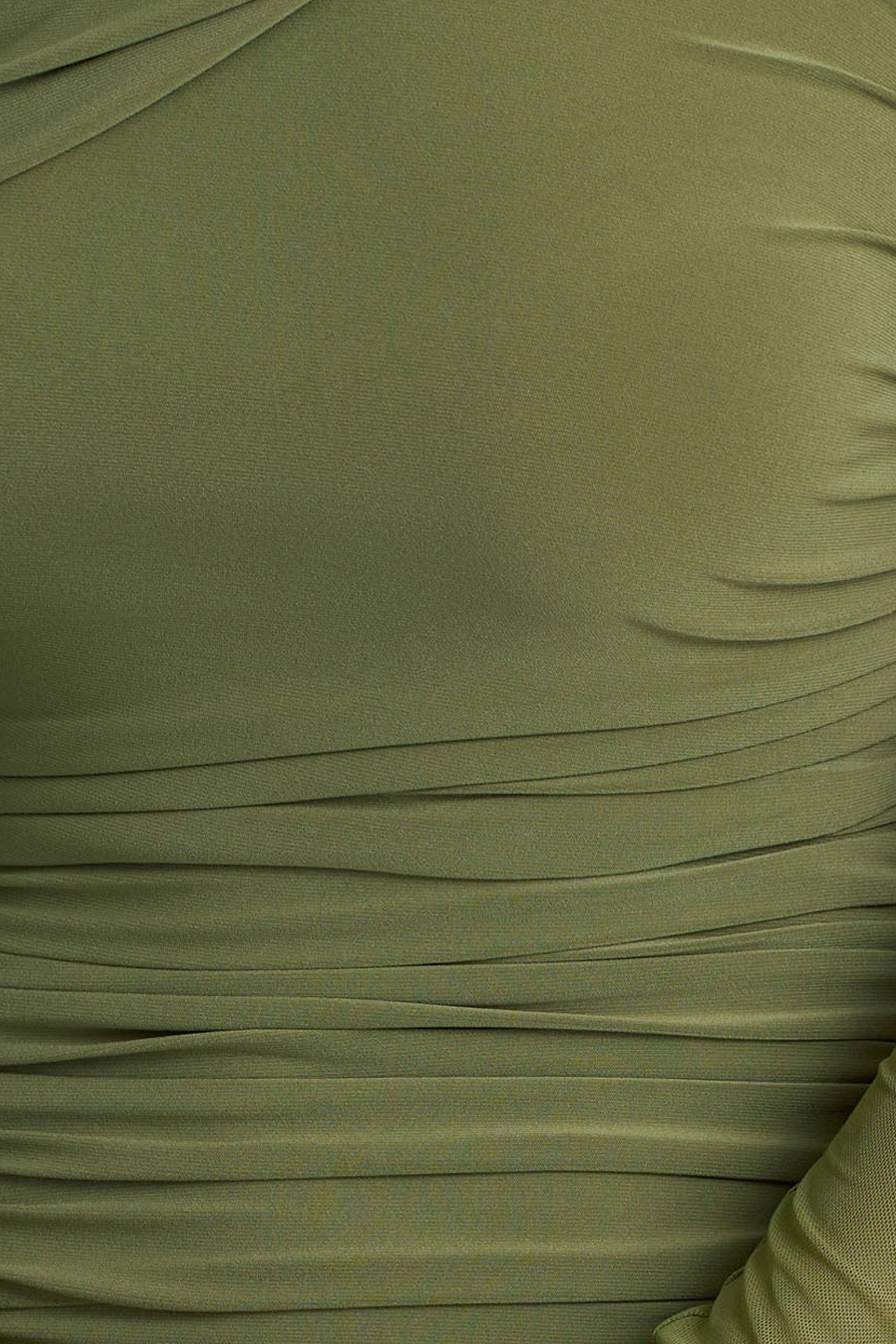 Gina | Olive Asymmetric-Neck Ruched Mini Dress