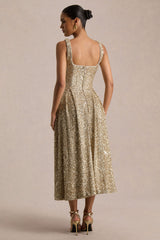 Lima | Champagne Sequin Square-Neck A-Line Midi Dress