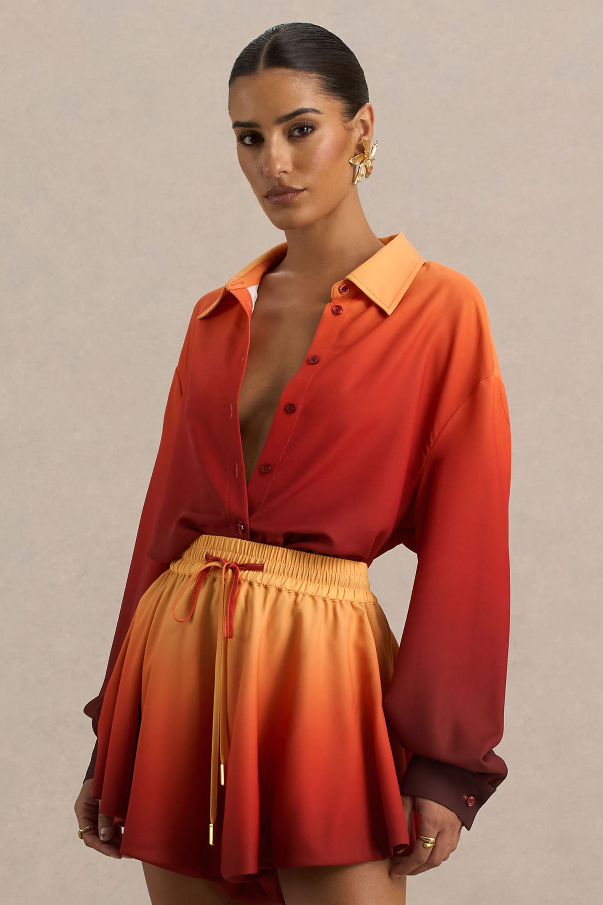 Rowan | Ombre Satin Shirt with Plunge Neckline