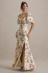 Stila | Lemon Floral Print Plunge-Neck Maxi Dress With High Front Split