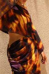 Nadine | Smoke Print Asymmetric Maxi Skirt With Split