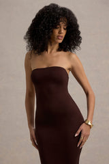 Angelie | Brown Bandeau Bodycon Maxi Dress