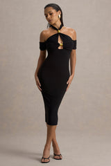 Selvina | Black Cut-Out Halter-Neck Midi Dress