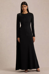 Reese | Black High-Neck Maxi Dress With Embellished Detail and Sash