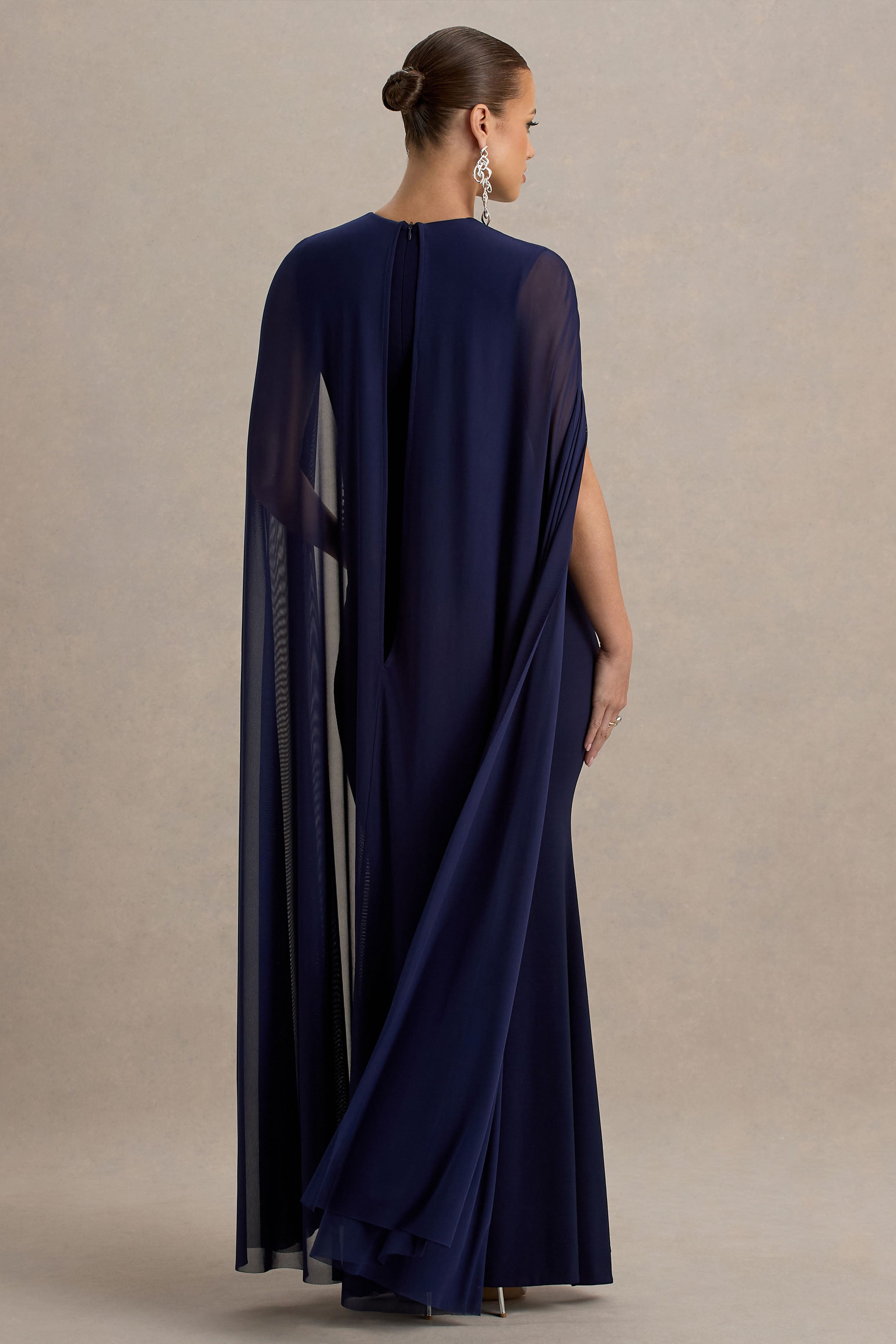 Currant | Navy Crew-Neck Maternity Maxi Dress With Cape