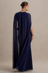 Currant | Navy Crew-Neck Maternity Maxi Dress With Cape