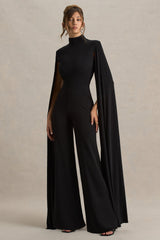 Dulcet | Black High-Neck Jumpsuit With Cape Sleeves