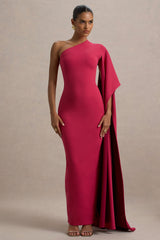 Lily | Hot Pink & Burgundy Asymmetric Maxi Dress With Cape Sleeve