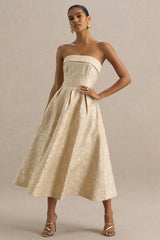 Hypnotic | Gold Jacquard Bandeau Midi Dress