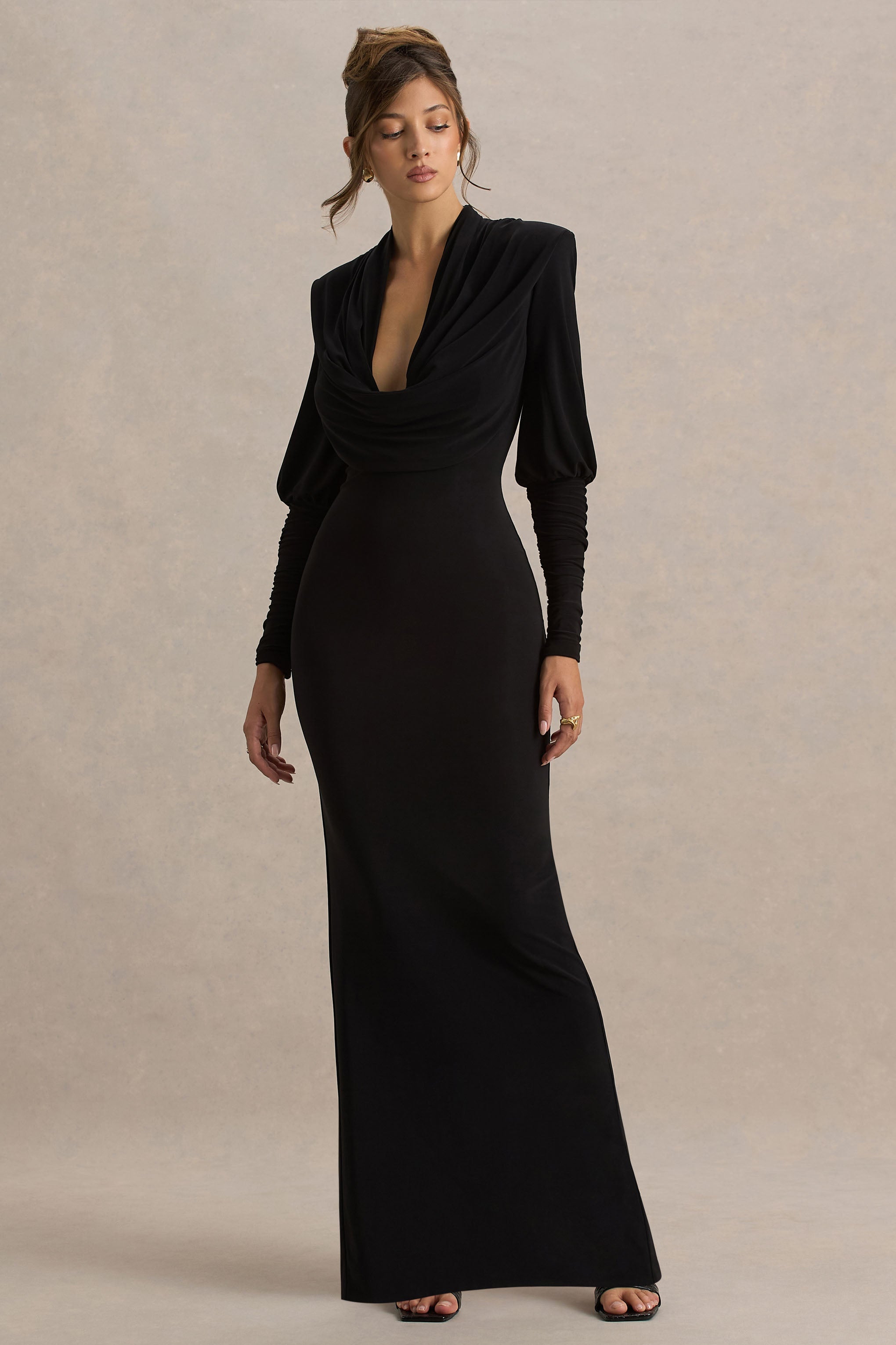 Kaylee | Black Cowl-Neck Maxi Dress With Draping Details