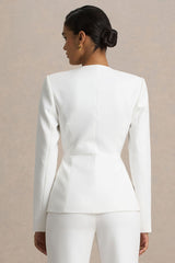 Rosalina | White Extreme-Plunge Neck Tailored Blazer