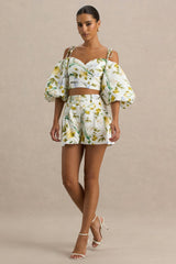 Pixel | White Botanical Print Shorts