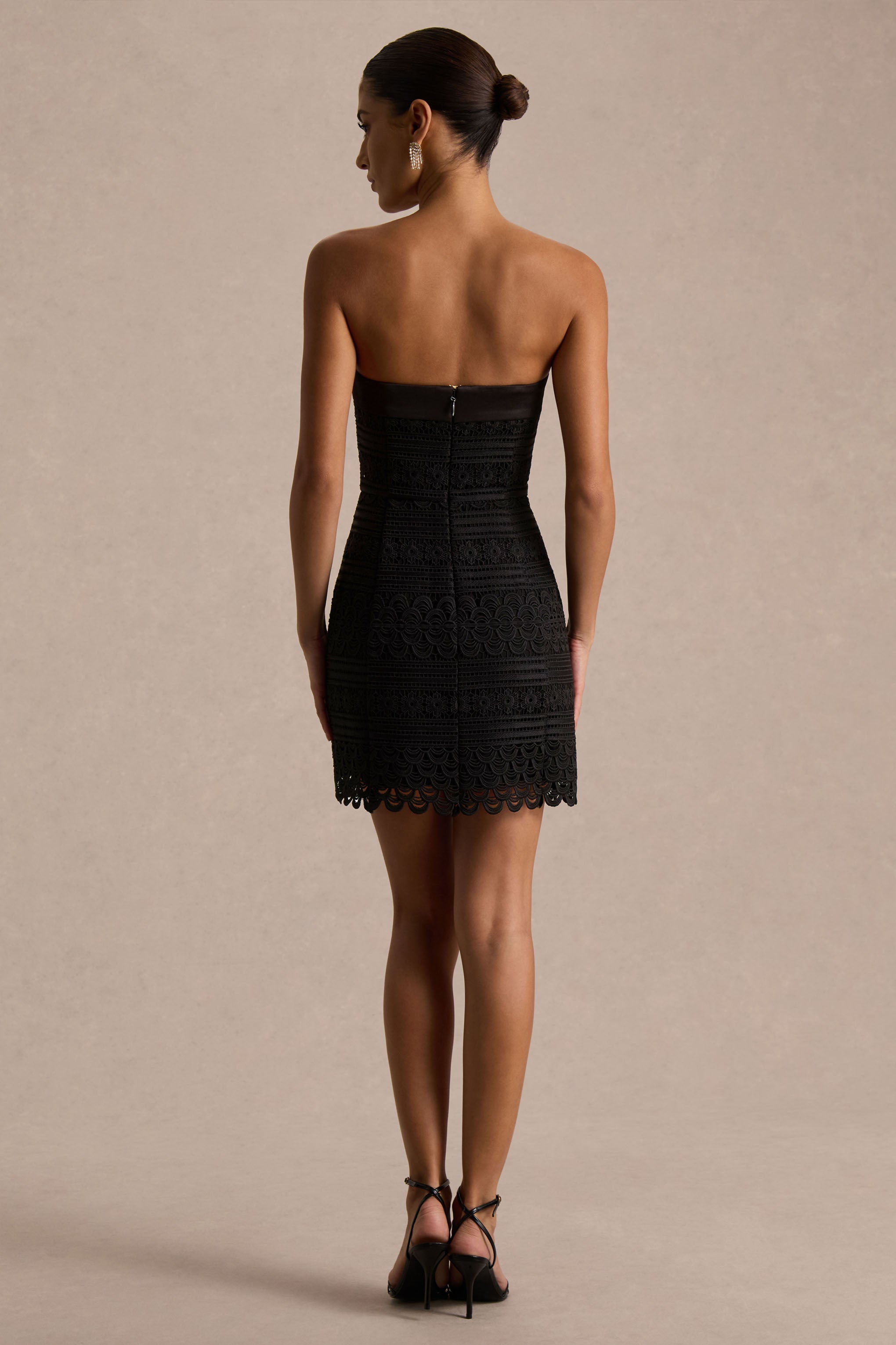 Kerry | Black Lace Bandeau Mini Dress With Bow-Detail
