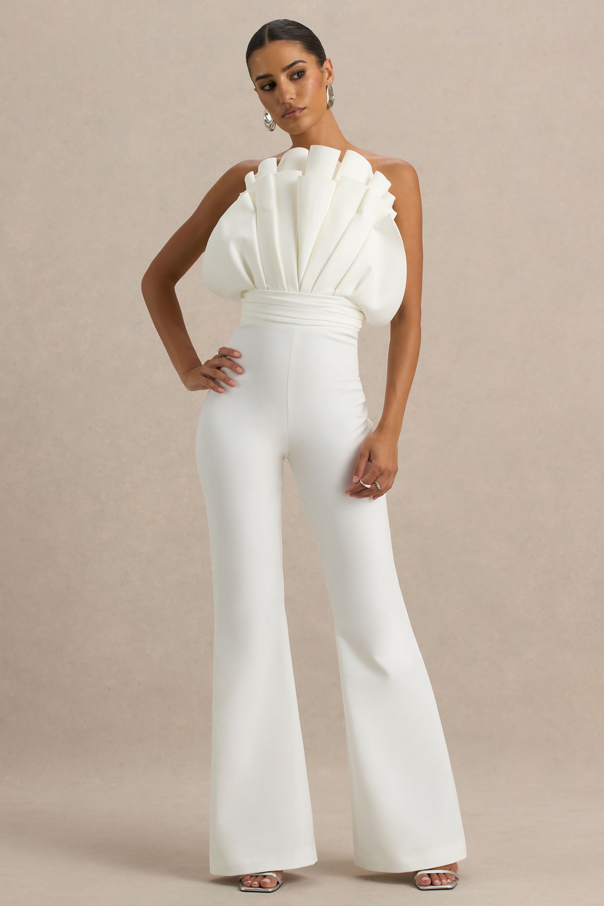 Riga | White Ruffled Asymmetric Jumpsuit