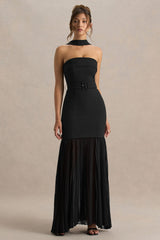 Jaquetta | Black Belted Maxi Dress With Pleated Chiffon Skirt