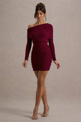 Zhara | Burgundy Ruched One-Shoulder Bodycon Mini Dress