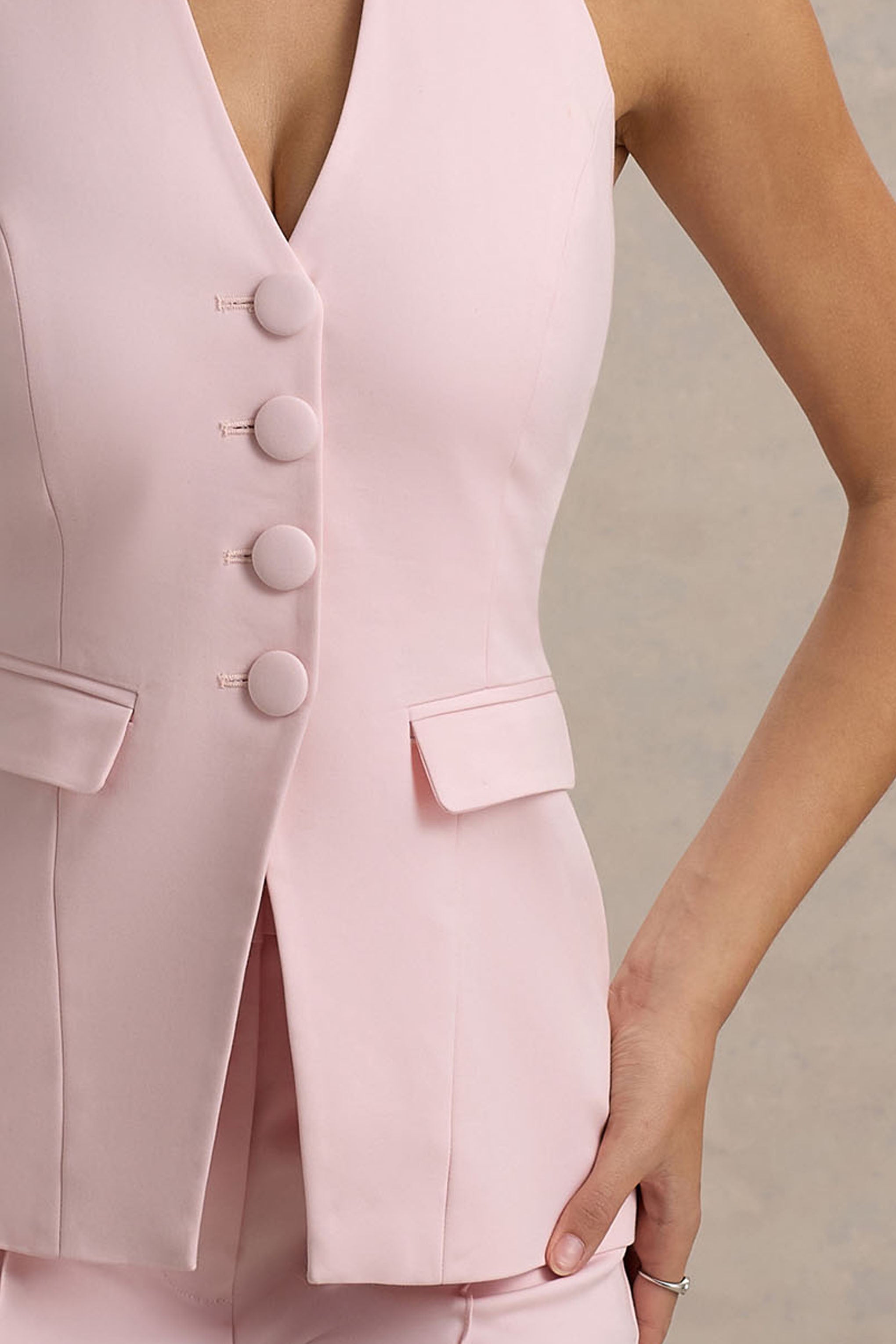 Tecla | Pink Button-Up Tailored Waistcoat