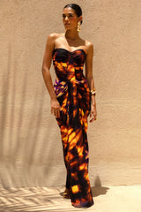 Nyra | Smoke Print Sweetheart Ruched Maxi Dress