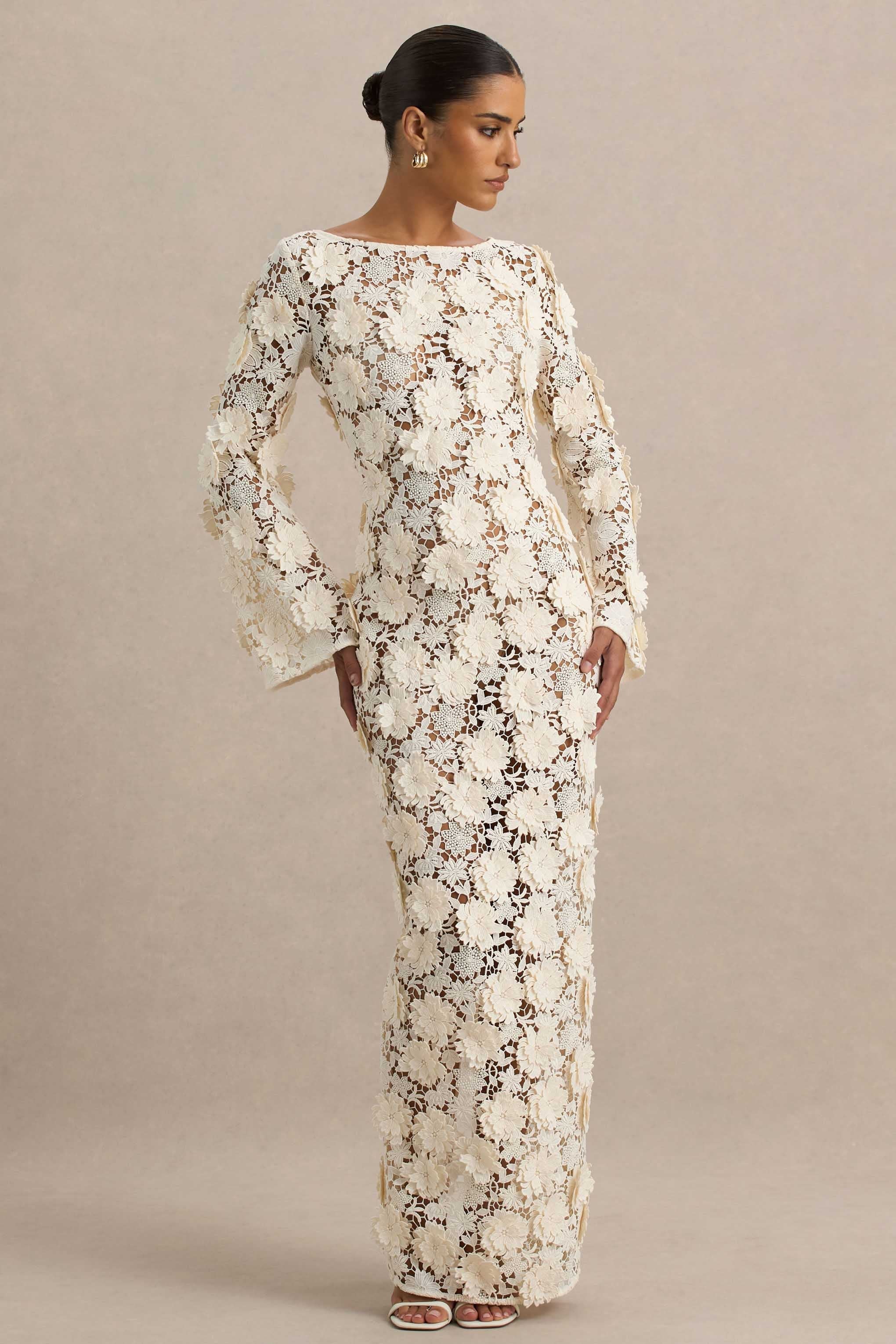 Viper | Cream Lace Long-Sleeve Maxi Dress