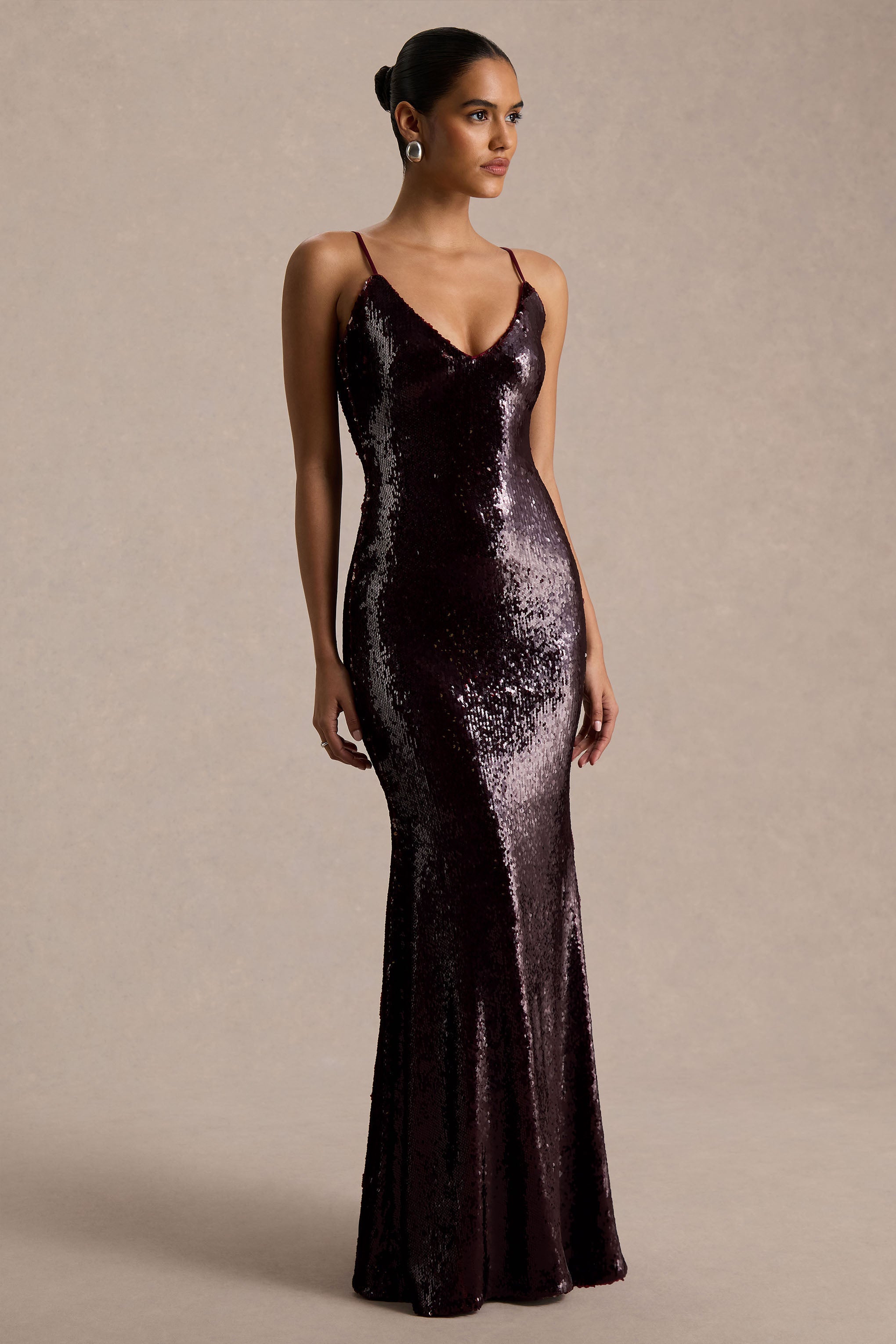 Lenor | Burgundy Plunge-Neck Maxi Dress