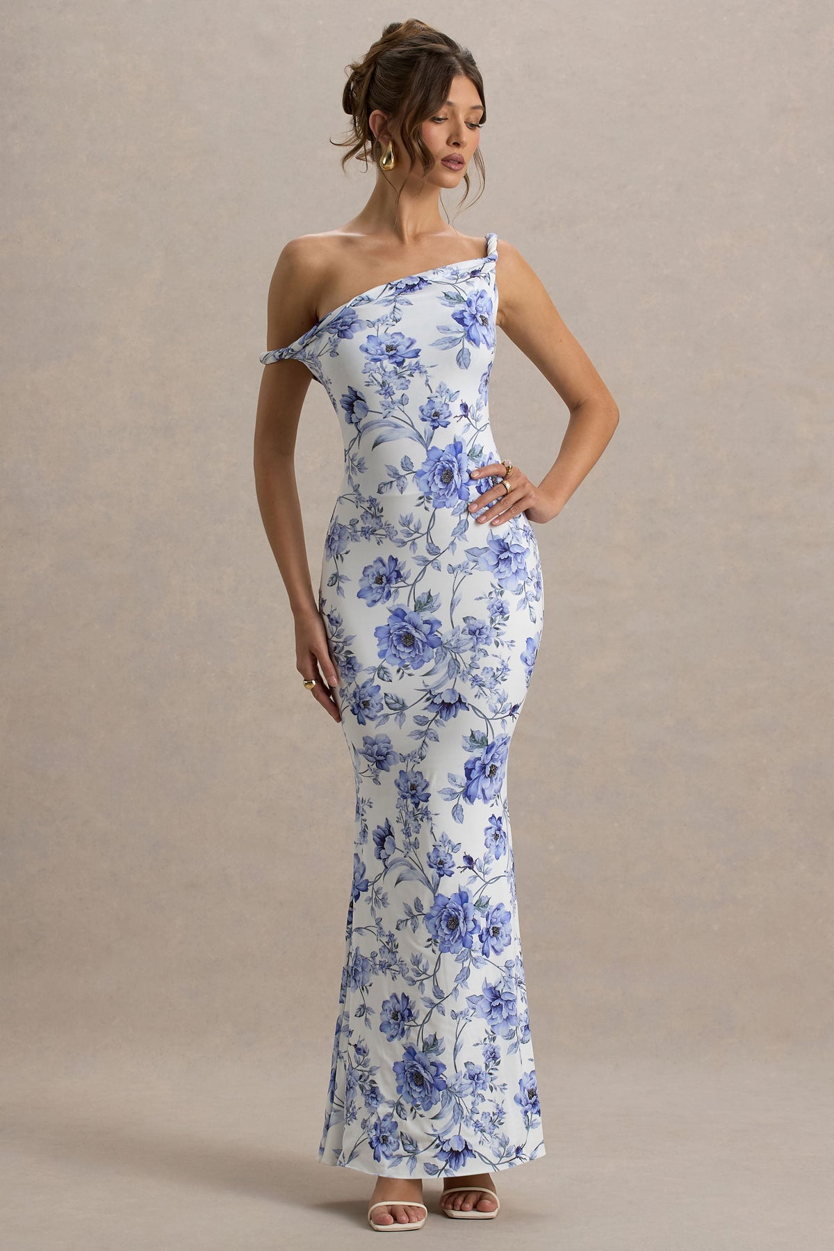 Lita | Blue Floral Twisted Asymmetric Maxi Dress
