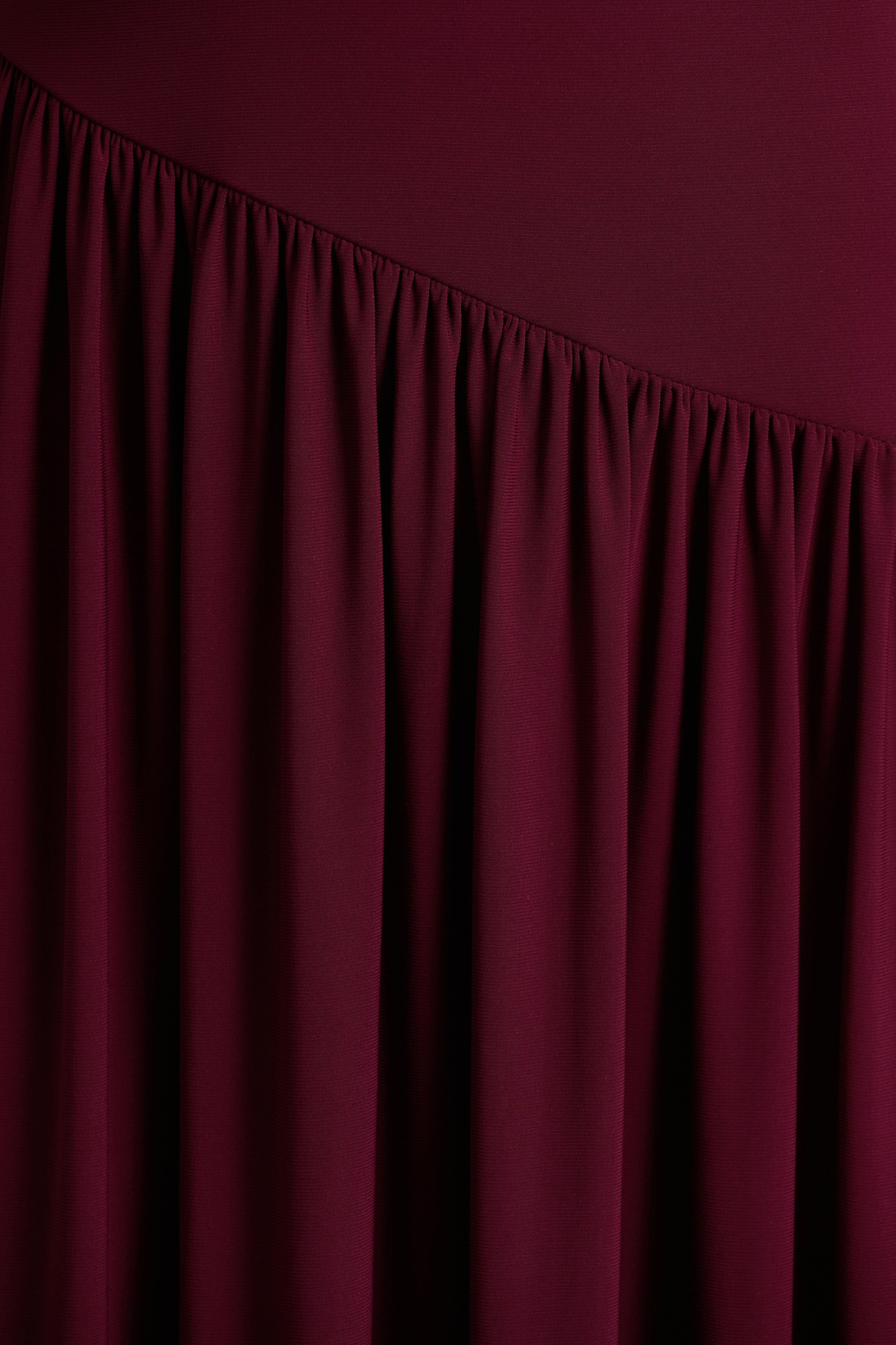 Kelsey | Burgundy Asymmetric-Neck Maxi Dress With Ruched Detailing