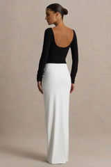 Matilda | Black And White Boat-Neck Maxi Dress With Ruched Detailing