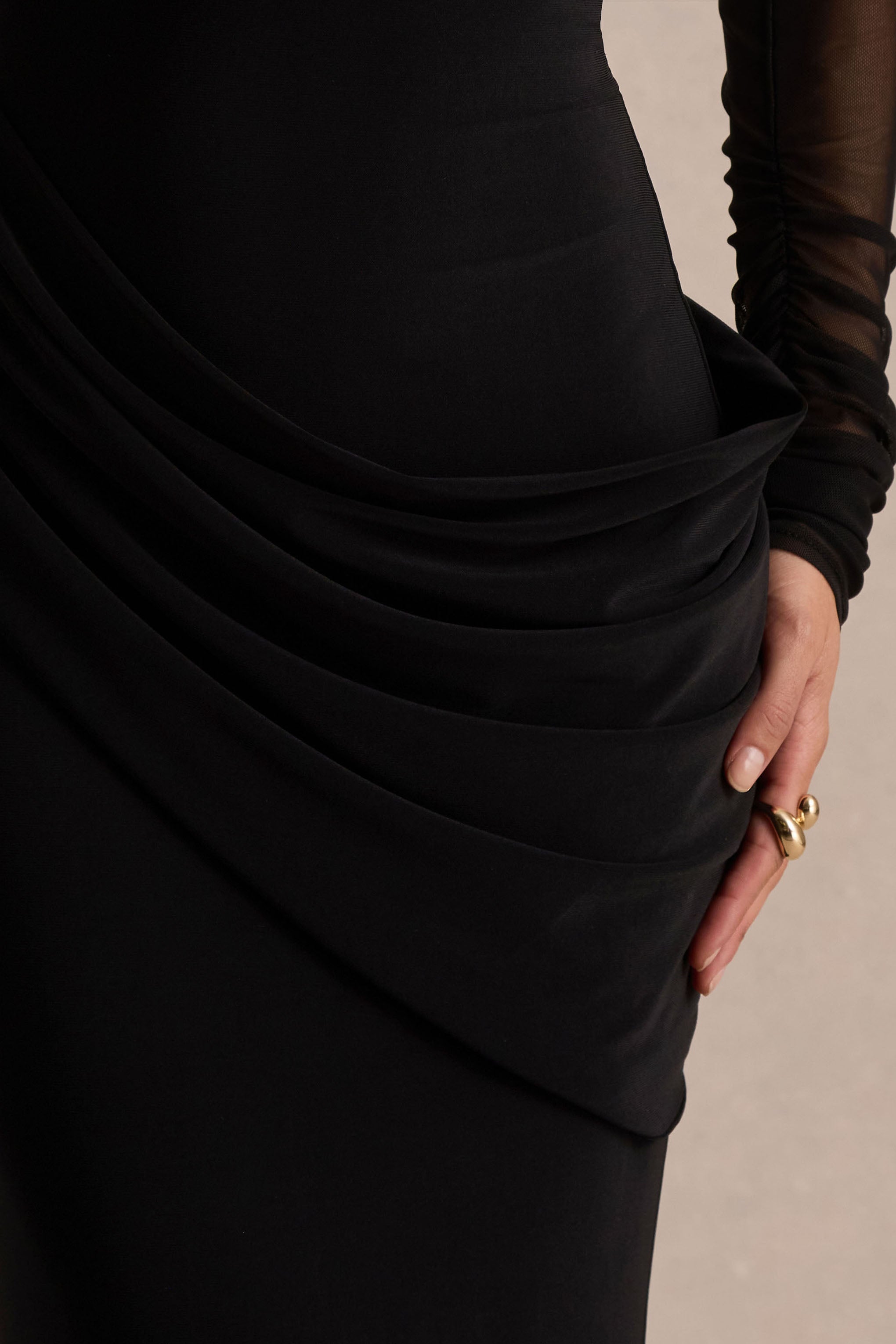 Deema | Black Jersey And Mesh High Neck Maxi Dress