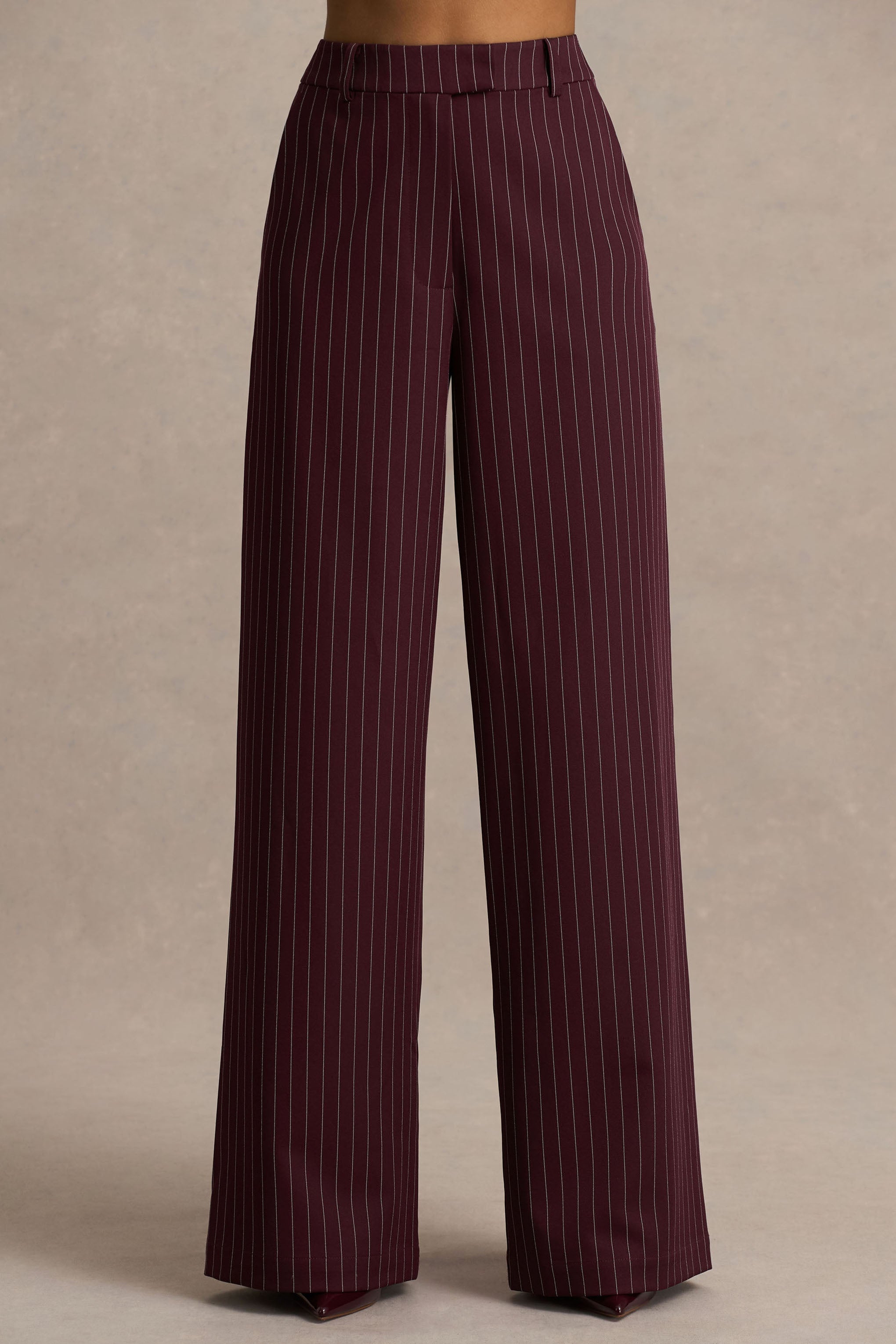 Asteria | Burgundy Pinstripe Wide-Leg Trousers