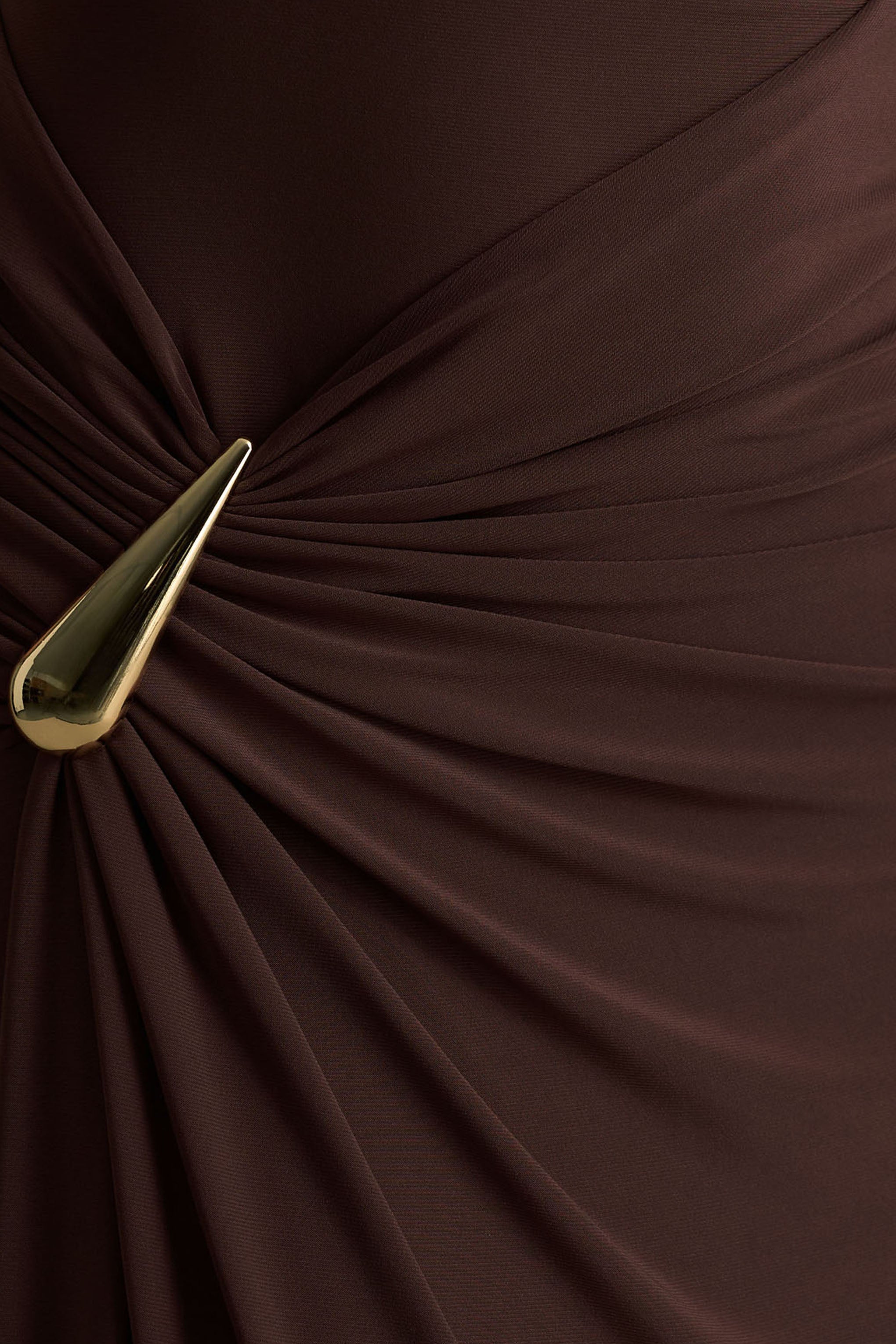 Fiora | Brown Wide-Neck Maxi Dress With Gathered Detail