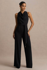Corina | Black Cowl-Neck Jumpsuit With Tie-Detail
