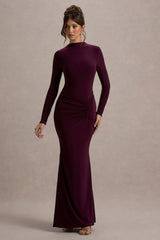 Reid | Plum Long-Sleeve Gathered Maxi Dress