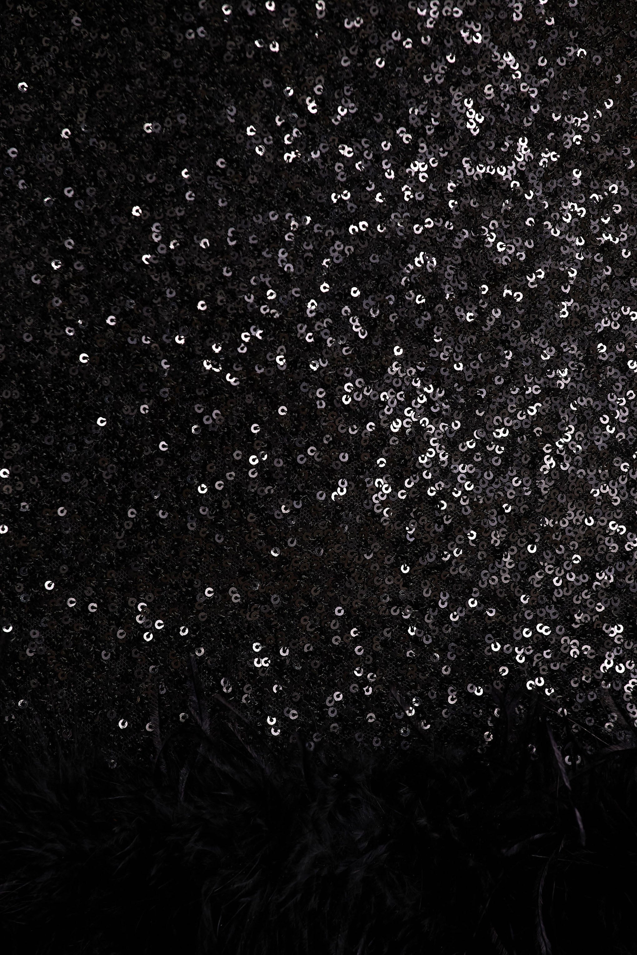 Rosalinda | Black Sequin Square-Neck Mini Dress With Feather Trim