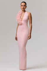 Harriet | Pink Plunge-Neck Maxi Dress With Floral Detail