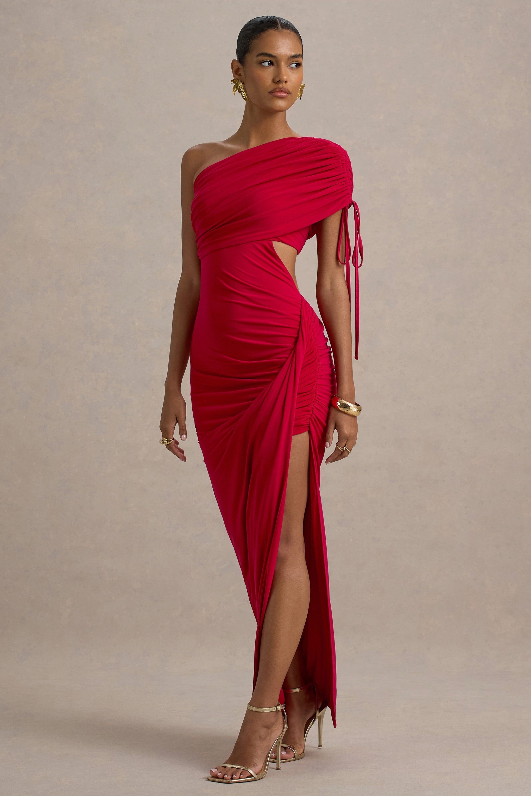 Trance | Red Asymmetric Maxi Dress With Split