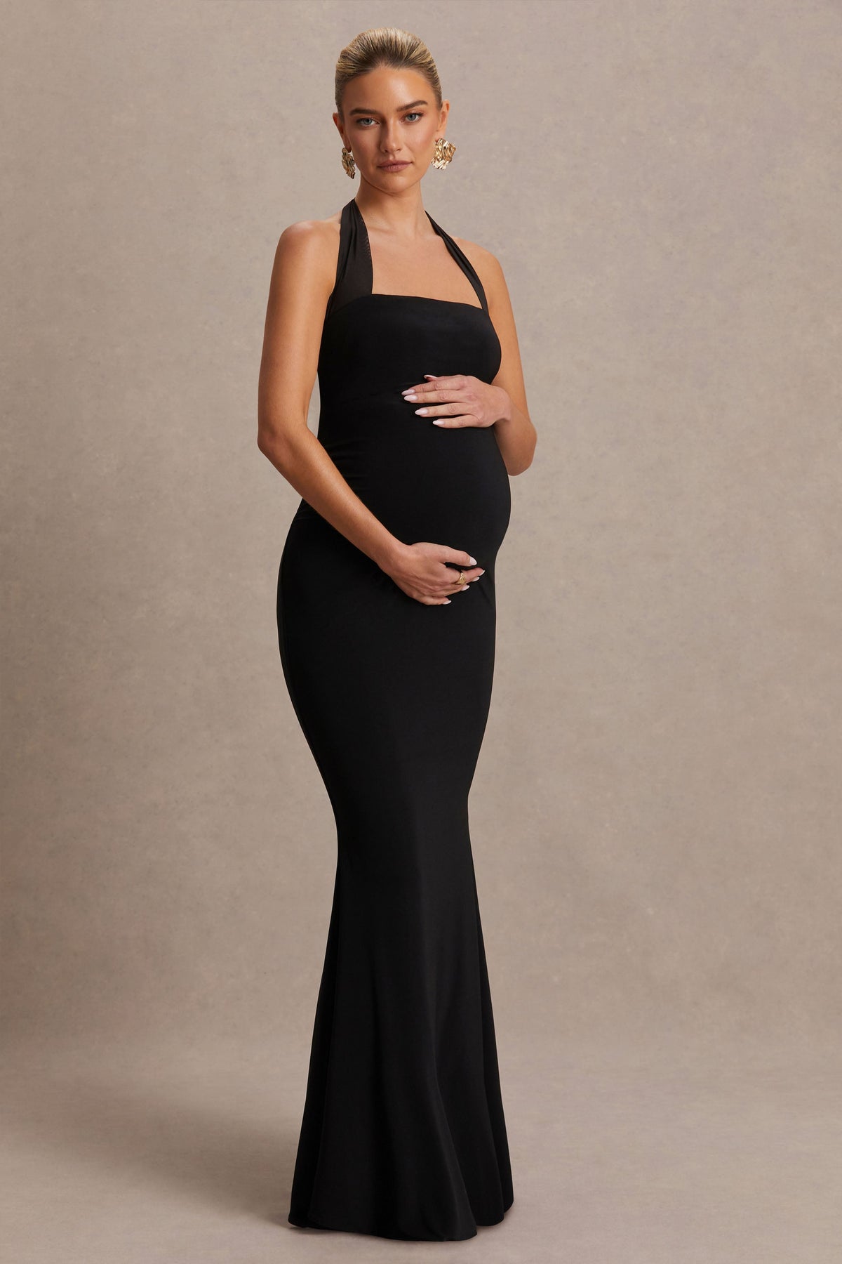 Avielle | Black Halter-Neck Maternity Maxi Dress