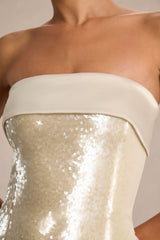 Casandra | Champagne Sequin Bandeau Mini Dress With Satin Trim