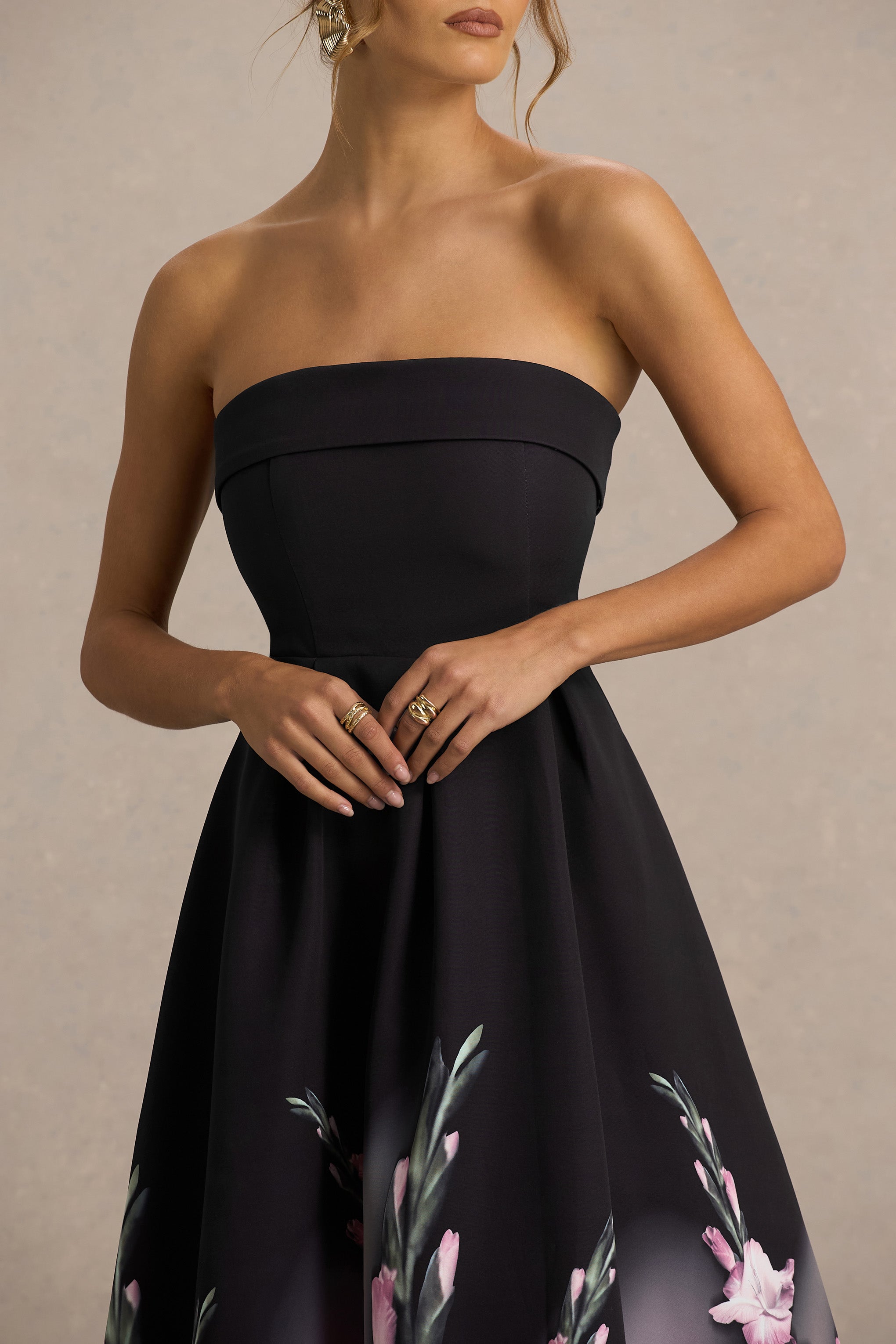 Annalise | Pink Border Print Bandeau Midi Dress