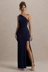Dressing Up | Navy One Shoulder Maxi Dress With Open Back Detail