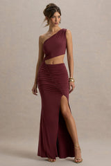 Sena | Burgundy Asymmetric Maxi Dress With Cut Out Details