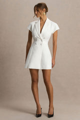 Etta | White Plunge-Neck Short Sleeved Blazer Mini Dress