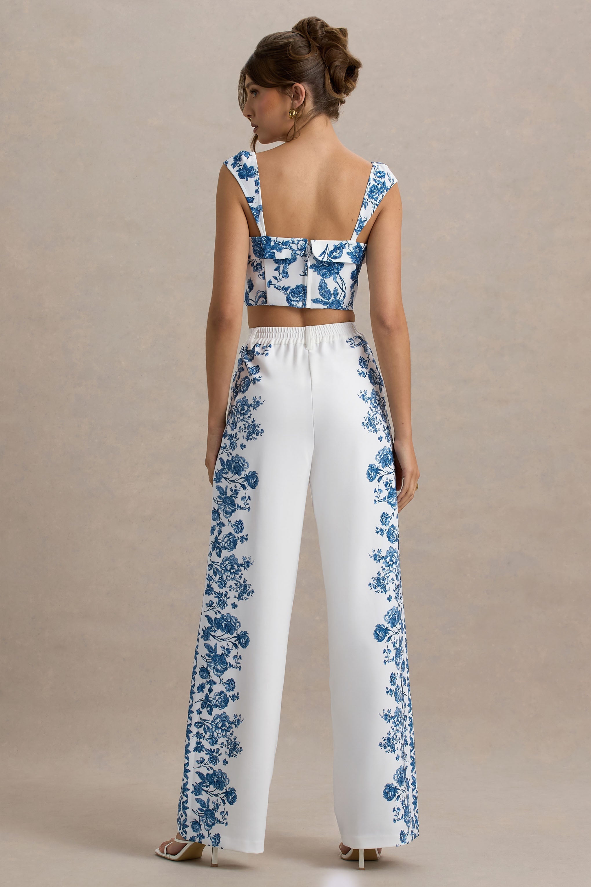 Zelie | Blue Porcelain Print Wide-Leg Trousers