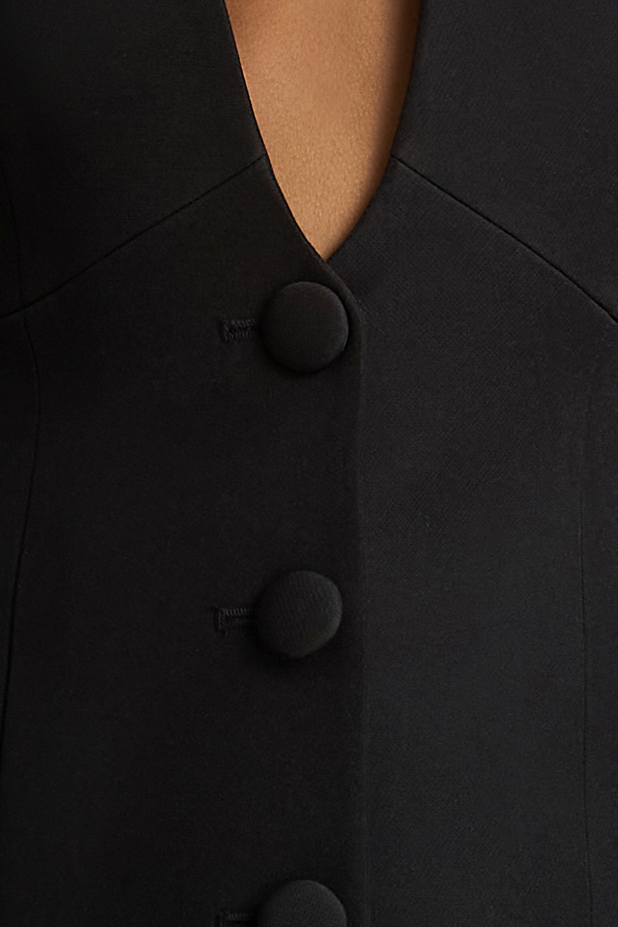 Rosalina | Black Extreme-Plunge Neck Tailored Blazer