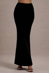 Alize | Black Velvet Split Maxi Skirt